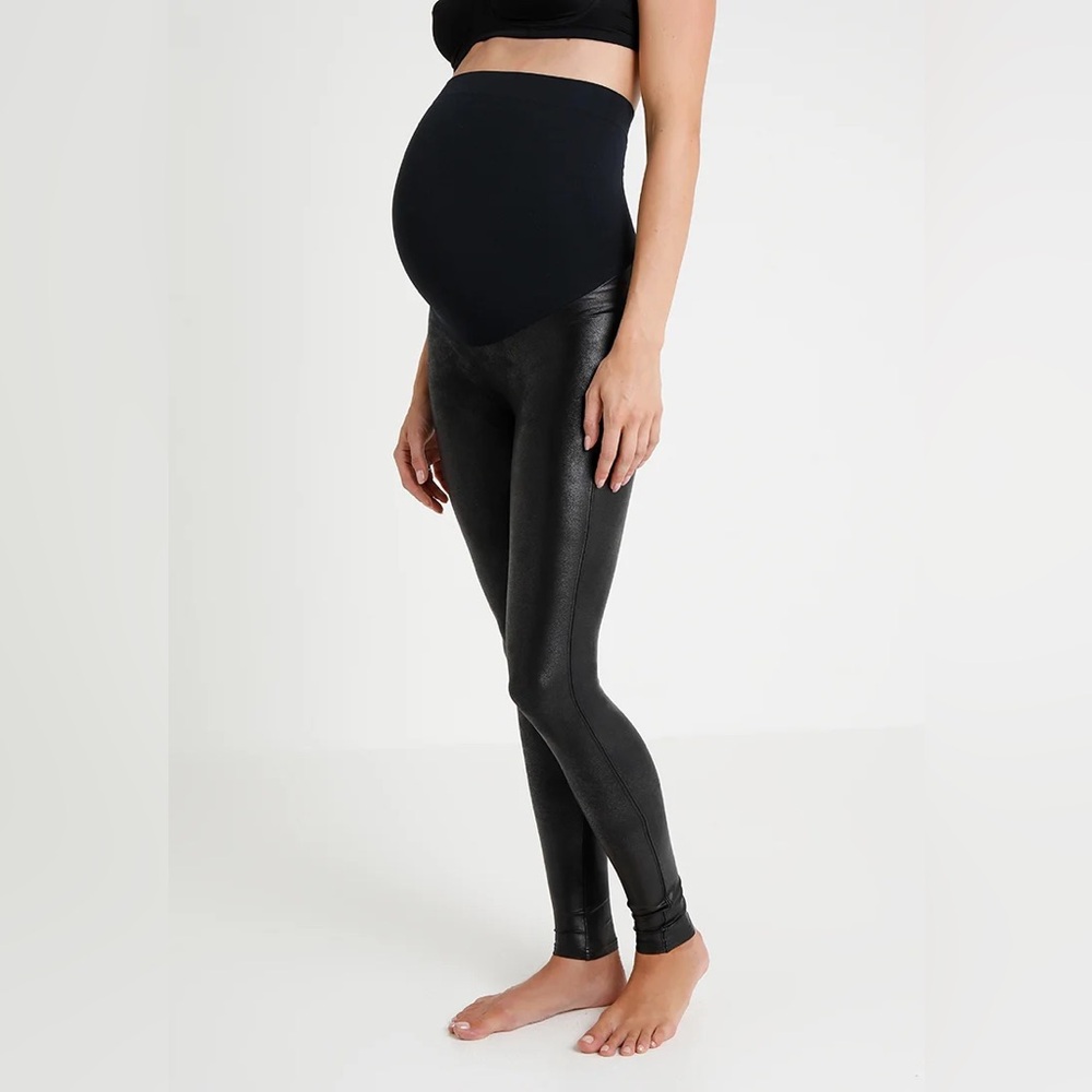 NWT - SPANX MAMA FAUX LEATHER LEGGINGS - Shapewear - very black